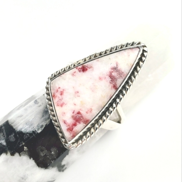 Sterling Silver Rare Cinnabar Triangle Ring Size 7.5 - Picture 7 of 14